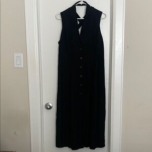 Sleeveless Black Button-Front Maxi Dress